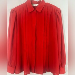 Vintage LeBlouse Red Pleated Chiffon Blouse Size 18